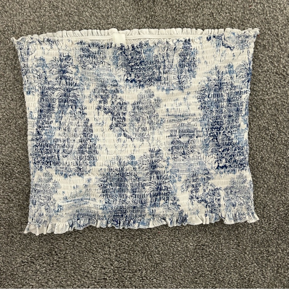 H&M blue and white floral smocked tube top